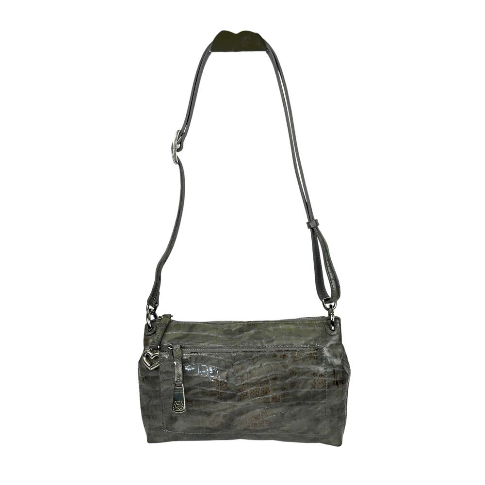 Brighton Bria Messenger Dove Patent Croco Crossbody Bag